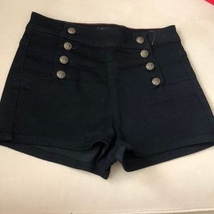 Black high waisted button shorts